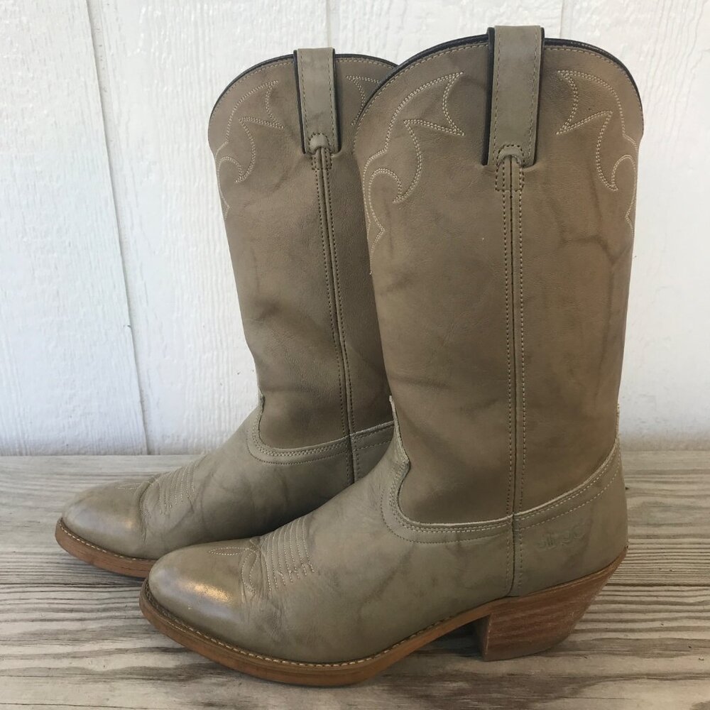 dingo Taupe Cowboy Boots with Wooden Heel